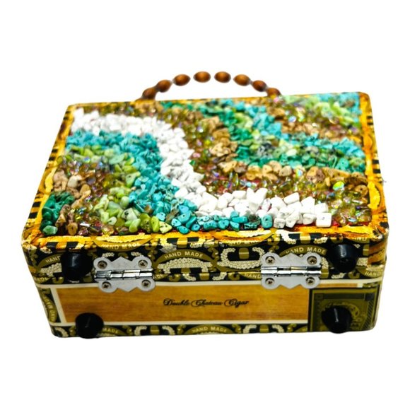 Braciano Handcrafted with Gemstones on a Vintage Cigar Box W/ Bamboo Handle - Picture 9 of 12